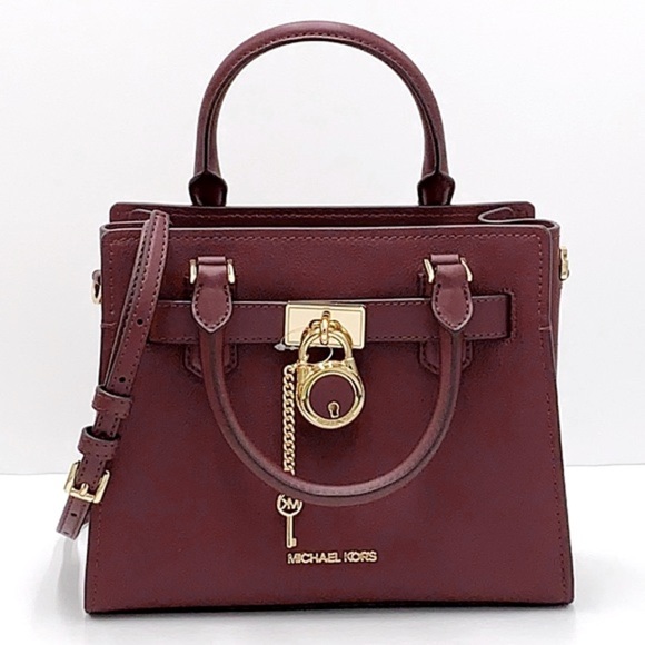 Michael Kors Hamilton Small Satchel Shoulder Crossbody Bag Dark sherry color - Picture 2 of 16